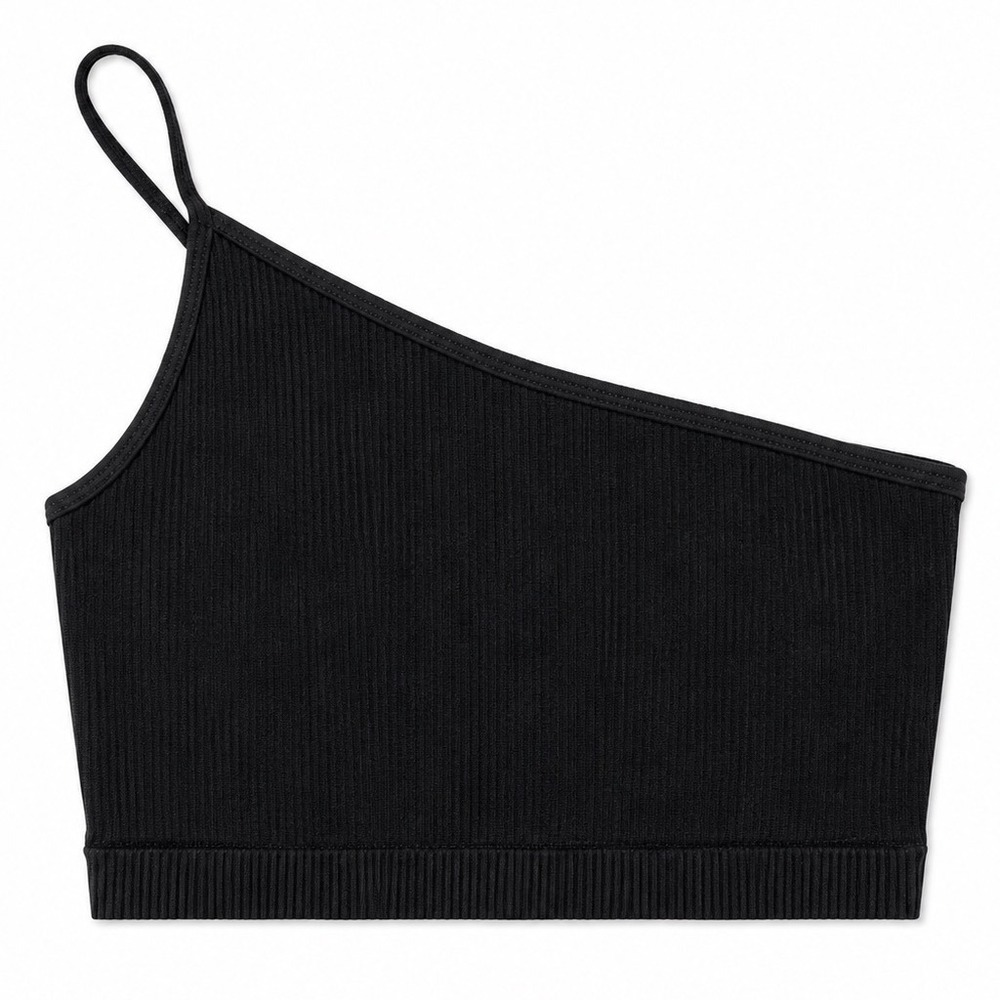 Nikibiki Black Ribbed One Shoulder Seamless Crop Top OS One Size Made in USA